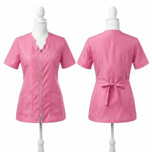 Chaqueta de Barbería para Mujer, Premium, 65% Poliéster, 35% Algodón, Tela Twill, 180 GSM, Cierre Rojo, Uniforme de Salón, Bordado Personalizado, Impresión DTF - Product Image 3
