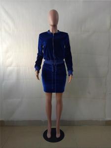 Bleu velours survêtement femmes automne hiver 2 pièces jupe ensemble veste à glissière haut et Mini jupe survêtement Sport porter loisirs costume 2026 - Product Image 6