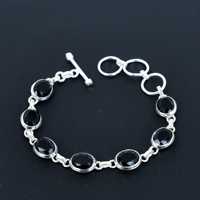Pulsera de Cadena Ajustable de Plata de Ley 925 con Espinela Negra, Estilo Vintage, Unisex, Boho Hippie, Hecha a Mano por Art Palace