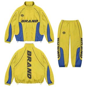 Chándales cortavientos amarillos de gran tamaño para hombre, cuello levantado, cierre de cremallera, serigrafiado para invierno de talla grande - Product Image 4