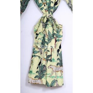 Kimono Kantha de Algodón Hecho a Mano en India para Mujer y Hombre, Elegante y Lujoso, Ropa de Dormir de Verano, Bata de Baño con Estampado Floral, Regalo - Product Image 6