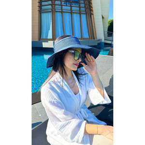 <b>Navy</b> Blue Straw Visor <b>Hat</b> with Ribbon and Sun Protection HSR2080 - <b>Navy</b> Blue1 - Product Image 4