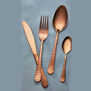 Set d'ustensiles de restaurant en or rose poli avec manche rond épais Set de cuillères de serveur en or rose pour la cuisine et le serveur - Product Image 2