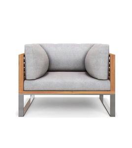 Conjunto de sofá para patio, sofá de madera de teca maciza para exteriores con patas de hierro, sofá de jardín con cojín impermeable, muebles para exteriores - Product Image 6