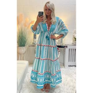 กระโปรงยาวทรงหลวมสไตล์ลำลองสำหรับวันหยุดพักผ่อน ขายส่ง ชุดเดรสยาวทรงโบโฮลายดอกไม้ แขนพอง ระบายหลายชั้นสำหรับผู้หญิง - Product Image 5