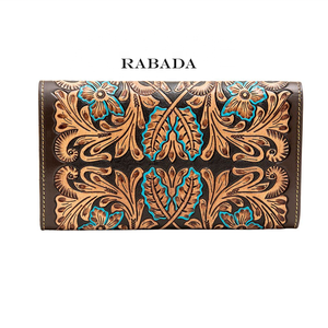 New Western Style Coloured Tooled Leather Clutch Women Designed Purse Hot Selling Compact Size Tooled Leather <b>Wristlet</b> Clutches - Product Image 2