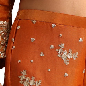 Ingrosso paillettes arancioni Kurti Sharara Set con Chanderi Banarasi Dupatta per Wedding Party Wear ricevimento festivo ordini personalizzati - Product Image 6