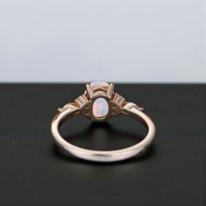 Anillo de ópalo creado en laboratorio de plata de ley para mujer, racimo de ópalo de fuego, piedra de corte ovalado, compromiso chapado en oro rosa para fiesta de boda - Product Image 2