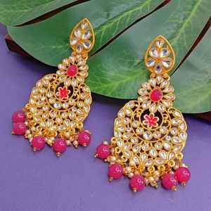 อินเดียชุบทองผู้ผลิตเครื่องประดับคริสตัล Kundan False Pearl ต่างหูแต่งงานขนาดใหญ่อินเดียผู้ค้าส่งชุดเครื่องประดับสําหรับสตรี - Product Image 2