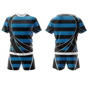 Ropa de Rugby con Logotipo Personalizado, Diseño Azul, 100% Poliéster Ecológico, Absorbe la Humedad, Secado Rápido, Tela de Alta Calidad - Product Image 2