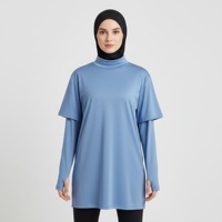 Camiseta Deportiva Transpirable y Modesta para Mujeres Musulmanas, Manga Larga con Orificios para Pulgares, para Correr, Deportes, Gimnasio, Entrenamientos, Fitness y Actividades al Aire Libre