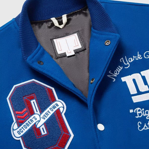 Men's Custom High Quality Embroidery Sheep Skin Leather Front <b>Stand</b> Collar Waterproof Varsity Jacket - Product Image 6