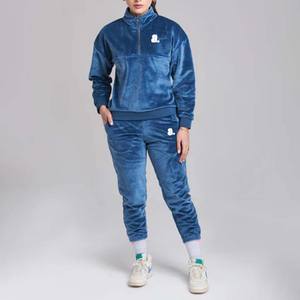 Mejor estampado Color sólido 100% algodón transpirable Zip Sweatsuit Set mujeres Stand Front Heavyweight Winter Sporty Hoodie Jogger - Product Image 2