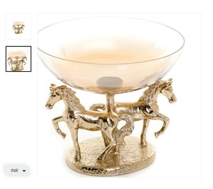 Bol décoratif en métal doré Design de cheval Pièce maîtresse polyvalente Décoration de table de luxe fonctionnelle pour le service Présentoir de rangement - Product Image 3