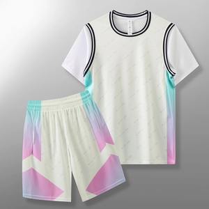 Ensemble de maillots d'entraînement personnalisés à col en O pour hommes et jeunes Short de basket-ball respirant Combinaison de sport avec imprimé à deux poches - Product Image 2