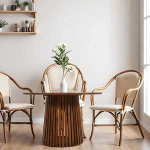 Table à manger ronde en bois de manguier Compton moderne pour appartement, hôtel, école - Product Image 2