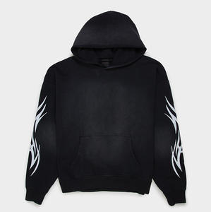 100% Cotton 450gsm Heavyweight Lined Fleece Custom Logo Men's <b>Gym</b> <b>Hoodie</b> Solid Color Block Streetwear Plus Size Tracksuit Winter - Product Image 4