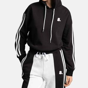 Conjunto de chándal de invierno personalizado para mujer 100% algodón pesado transpirable bloque de Color cuello redondo chándal 2 en 1 Cierre deportivo - Product Image 3