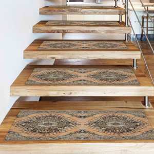Tapis d'escalier imprimé - Design moderne à motifs médaillon avec des tons doux, Gobelin - Product Image 5