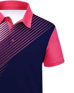 Customized <b>Men</b> <b>Polo</b> <b>Shirt</b> <b>Pink</b> Navy Striped Print Short Sleeve Golf T <b>Shirt</b> Breathable Polyester Casual Wear OEM Custom - Product Image 2
