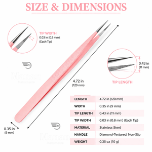 Pince à épiler pour extensions de cils, pointe droite, précision, en acier inoxydable, pointe en fibre, antidérapante, outil d'isolation, 120 mm - Product Image 3
