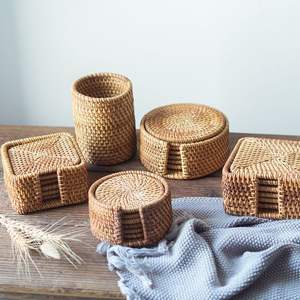 Handmade Woven <b>Rattan</b> Tea Coaster Sets Designer Wicker Coaster for Drinking Mug Glass Tea Cup Coaster Mats and Pads <b>Placemats</b> - Product Image 1