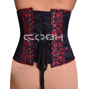Black Satin With Floral Brocade <b>Corset</b> With Swing Clasps and Side Zippers - Product Image 6