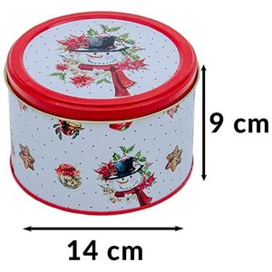 Boîte de rangement décorative ronde bonhomme de neige rouge 1.2L Ø 140x90mm - Product Image 2