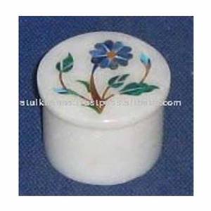 Caja de joyería con incrustaciones de mármol, forma redonda - Product Image 1