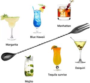 Cuchara de barra agitadora de mezcla de cóctel en espiral larga de acero inoxidable de calidad superior con logotipo personalizado con impresiones de logotipo personalizado - Product Image 5