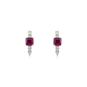 Pendientes de Aro de Oro Blanco de 18K con Rubí y Diamantes con Engaste de Puntas, Estilo Clásico de Alta Calidad, Regalo para Mujer o Niña, Proveedor de Joyería - Product Image 1
