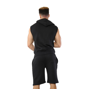 Ensemble sweats à capuche et short sans manches noirs pour hommes sur mesure Ensemble survêtement d'été en molleton de coton fermeture éclair complète tenue décontractée élégante - Product Image 2