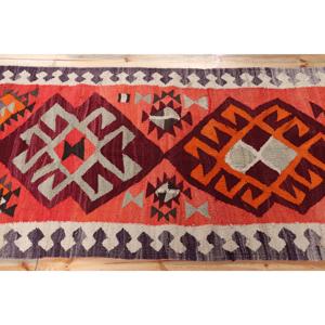 Vintage Rug, <b>Runner</b> 3x9.6 ft Rug, Kilim <b>Red</b> Ikat Rug - Product Image 3