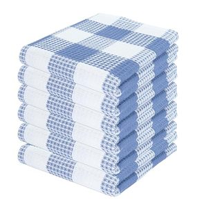Serviettes de cuisine en coton à carreaux, rectangulaires, tissées, bleu et blanc, lavables en machine - Product Image 1