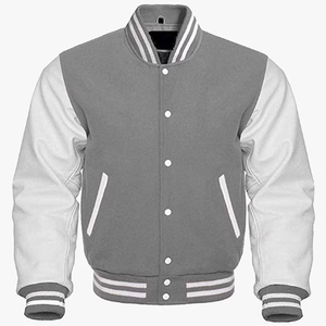 OEM Custom High Quality Men's Jackets <b>Wool</b> <b>Fabric</b> & Leather Sleeves Bomber Letterman Baseball Jacket for Man - Product Image 1