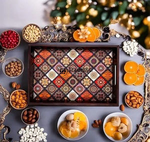 Tradebyd Plateau en bois MDF Plateau de service polyvalent fait à la main pour cuisine bureau à domicile - Product Image 1