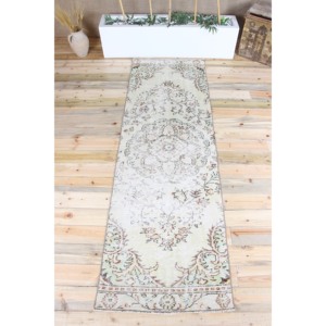 Tapis turc vintage, tapis de 2,9 x 8,9 pieds, tapis floral vert et marron - Product Image 1