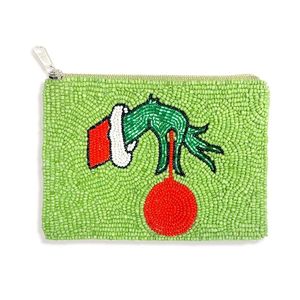 Porte-monnaie carré Grinch fait main en perles de verre de haute qualité, thème Noël vert, décoration de maison, Nouvel An - Product Image 1