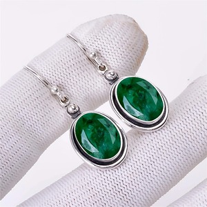 Boucles d'oreilles de style bohème plaqué argent sterling 925 à la mode pierre précieuse émeraude verte pierre naturelle lunette anniversaire - Product Image 6