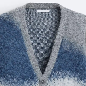 Top Sale <b>Men's</b> Mohair Fluffy Knitted Warm <b>Sweater</b> Custom Design Knitted Jumper Winter Custom Premium Designer Gradient <b>Cardigan</b> - Product Image 5