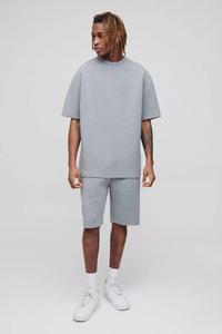 Ensembles de t-shirts et shorts en coton 100% avec logo personnalisé pour hommes, survêtement uni surdimensionné de coupe large, streetwear d'été respirant à la mode - Product Image 6