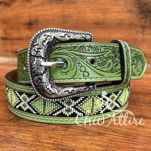 Cinturón de Cuero Estilo Vaquero Hecho a Mano con Cuentas, para Hombre y Mujer, Personalizado, de Alta Calidad, Cuero Genuino de Grano Completo - Product Image 1