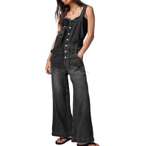 Peto de mujer de alta calidad Nuevo estilo Pantalones vaqueros de cintura alta Baberos Mono general Casual Fabricante OEM - Product Image 1