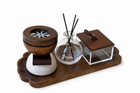 Ensemble de brûleur d'arômes en bois artisanal écologique de luxe avec diffuseur à bâtonnets et boîte de rangement, plateau décoratif pour parfums, pour la maison et le spa