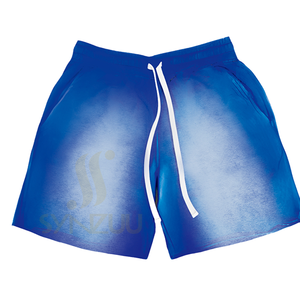 กางเกงขาสั้นผ้าฝ้ายฟอกสีกรดสำหรับผู้ชายดีไซน์ตามสั่งพร้อมสายรัดย้อมสีแดดแบบระบายอากาศได้สำหรับผู้ใหญ่ - Product Image 2