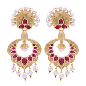 Pendientes colgantes de AD antiguos elegantes, fabricante de joyería india de moda personalizada de perlas, joyería AD chapada en oro de boda, Exportación - Product Image 2