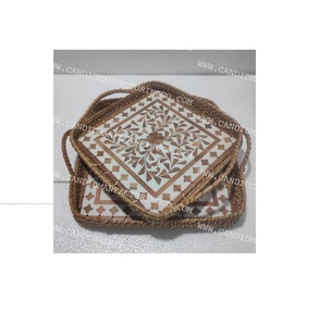 Vente en gros de plateau en rotin nacre de forme ronde avec vadrouille en rotin fabriqué à la main en osier fabriqué à partir de l'Inde - Product Image 5