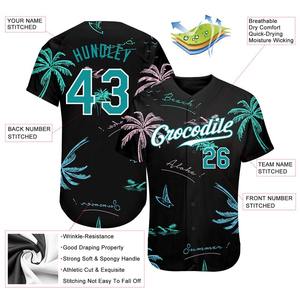 Maillot de baseball authentique de palmiers d'Hawaï avec motif 3D noir et blanc sarcelle personnalisé - Product Image 3