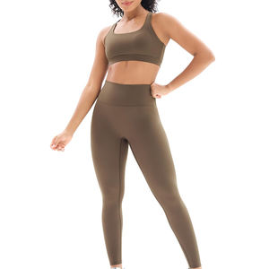 Vente en gros personnalisé Femmes 2 Pièces Sans Couture Fitness Ensembles Gym Legging à manches courtes Crop Top Yoga Costume Sportswear - Product Image 2
