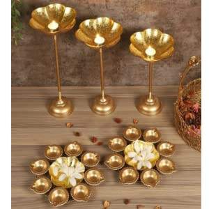 Juego de 3 Lotus Urli Bowl Aluminio Urli Tamaño 13, 15, 17 pulgadas para decoración festiva del hogar, decoración de Diwali Regalo DE BODA Diwali - Product Image 5